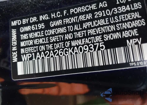 2016 Porsche Cayenne from USA, damaged, VIN WP1AA2A26GKA09375